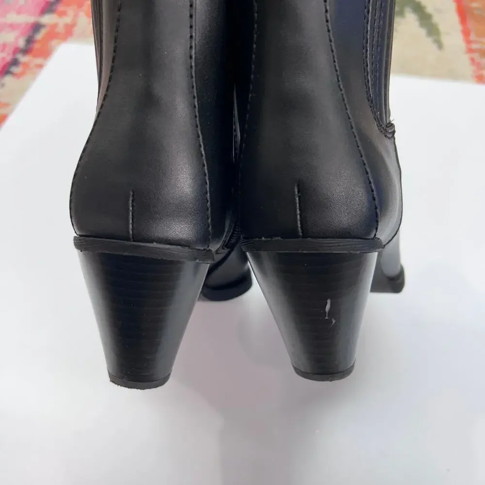 Zodiac Heeled Western Ankle Boot Bootie 9.5 Black Silver Faux Leather Nashville